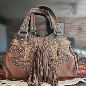 Montana West Brown and Tan Embellished Shoulder Bag